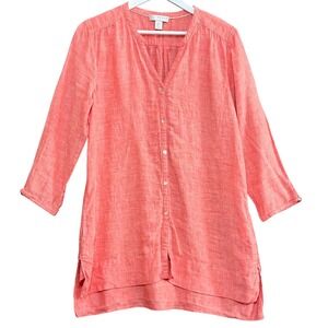 Kenar Linen Tunic Womens Lrg Summer Minimalist Coral Coastal Beach Layer Bright